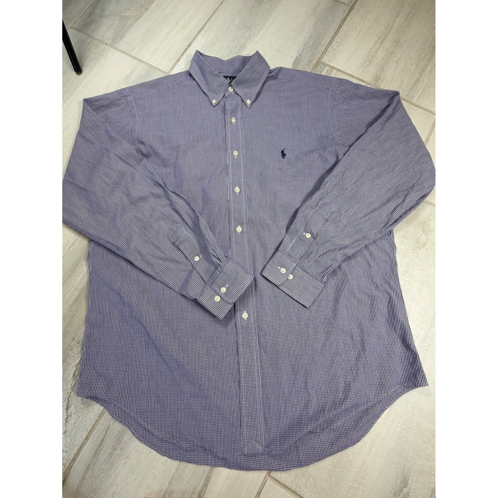 Ralph Lauren Yarmouth Purple Gingham Check Cotton Button Down Shirt 16.5 36/37